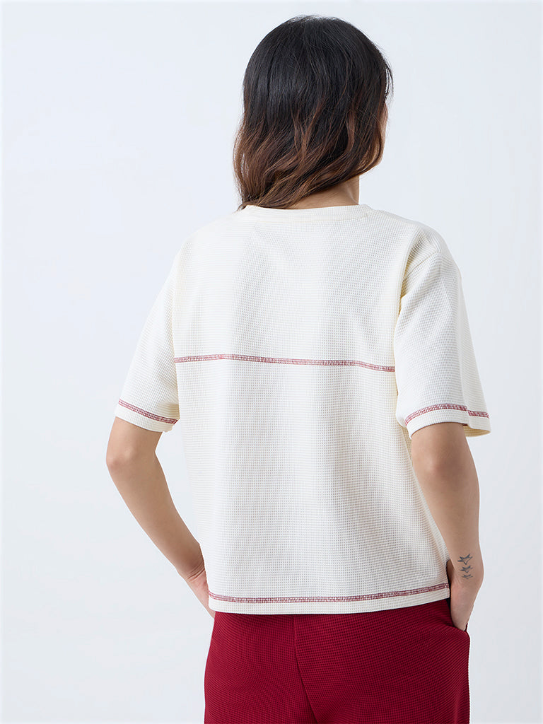 Studiofit Cream Waffle-Textured T-Shirt