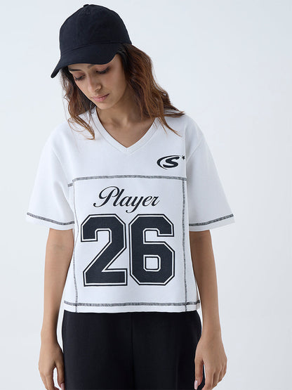 Studiofit White Numerical Print T-Shirt