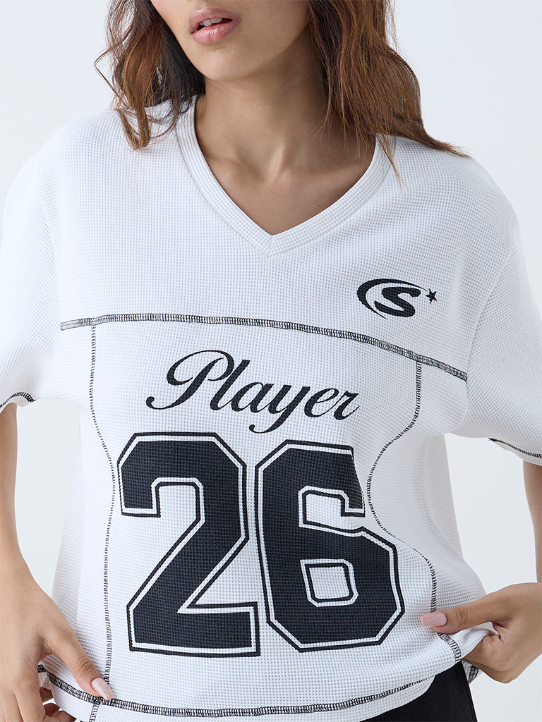 Studiofit White Numerical Print T-Shirt