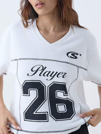Studiofit White Numerical Print T-Shirt
