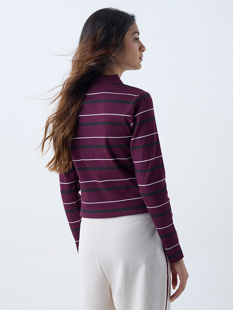 Studiofit Plum Striped Cotton-Blend T-Shirt