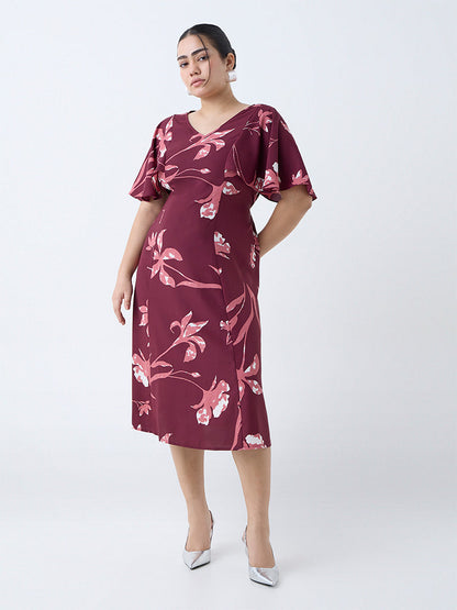 Gia Maroon Floral Design A-Line Dress