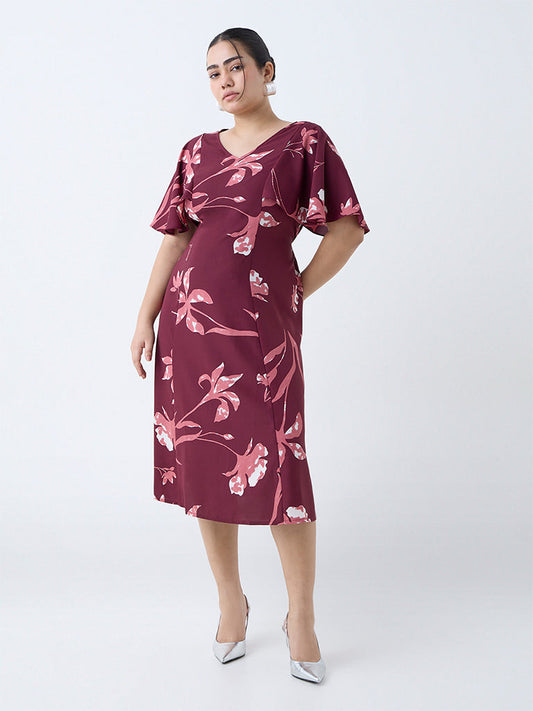 Gia Maroon Floral Design A-Line Dress