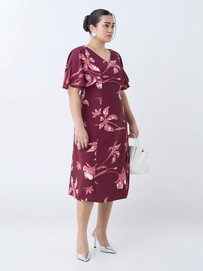 Gia Maroon Floral Design A-Line Dress
