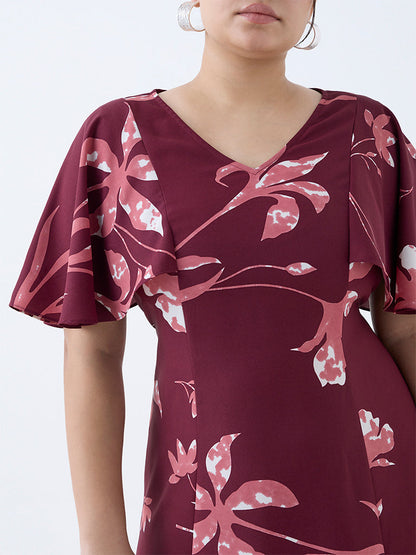 Gia Maroon Floral Design A-Line Dress