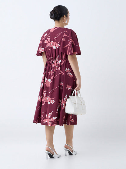 Gia Maroon Floral Design A-Line Dress