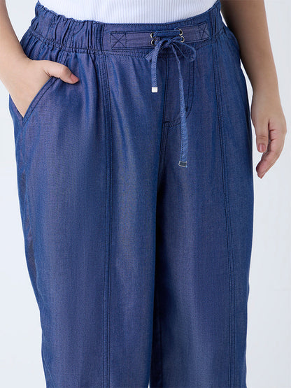 Gia Dark Blue High-Rise Chambray Pants