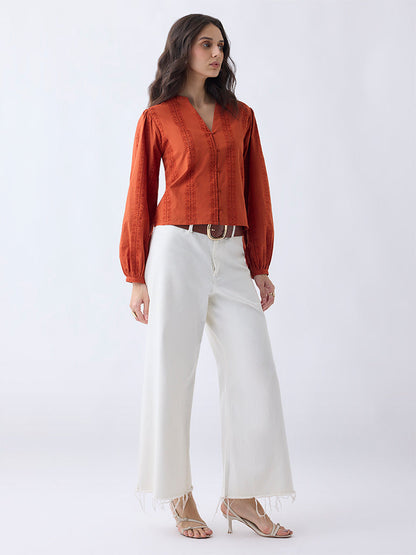 LOV Orange Lace-Detailed Cotton Top