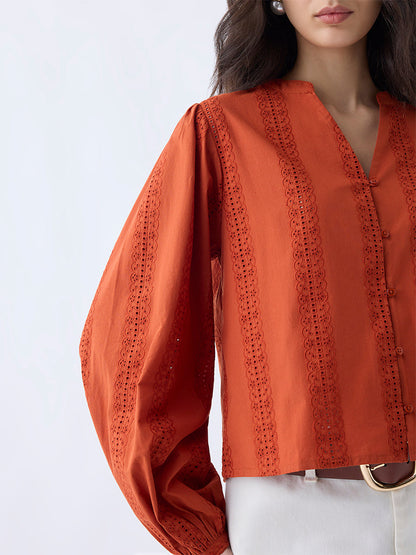 LOV Orange Lace-Detailed Cotton Top