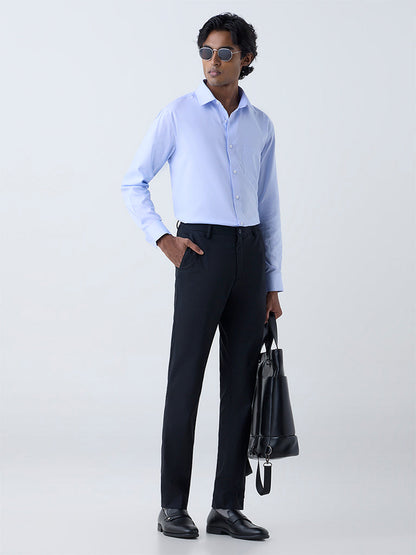 WES Formals Blue Solid Relaxed-Fit Cotton Shirt