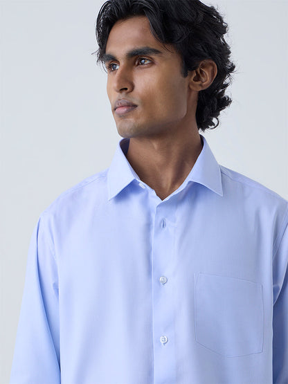 WES Formals Blue Solid Relaxed-Fit Cotton Shirt