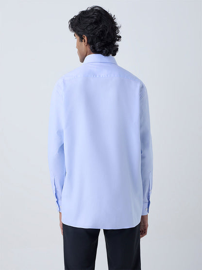 WES Formals Blue Solid Relaxed-Fit Cotton Shirt