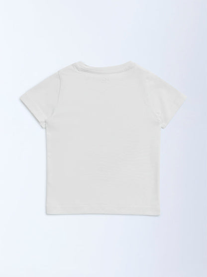 HOP Kids White Heart Printed Cotton T-Shirt