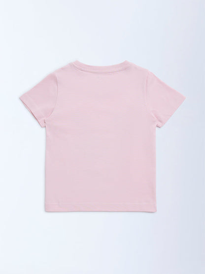 HOP Kids Pink Floral Detailed Cotton T-Shirt
