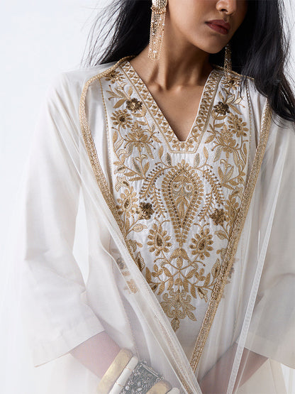 Vark White Embroidered Anarkali Ethnic Set