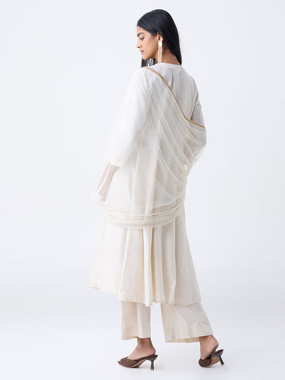 Vark White Embroidered Anarkali Ethnic Set