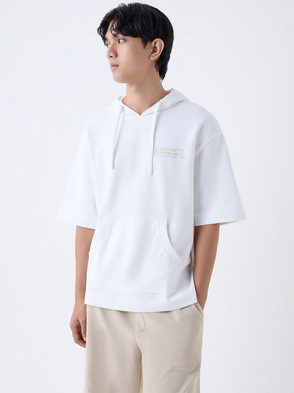 Studiofit White Relaxed-Fit Cotton-Blend Hoodie