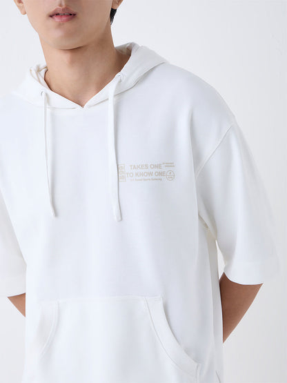 Studiofit White Relaxed-Fit Cotton-Blend Hoodie