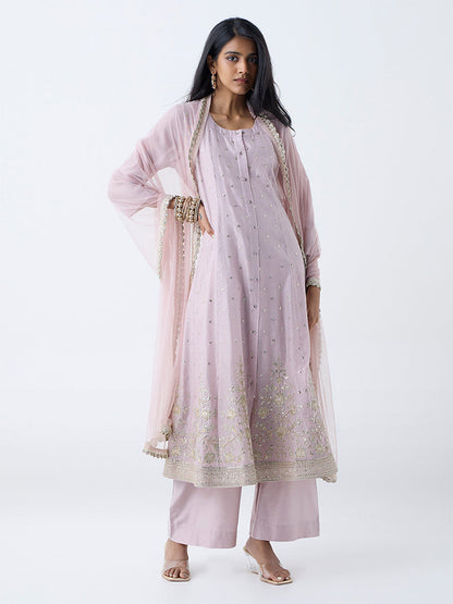 Vark Dusty Pink Embellished Anarkali Cotton-Blend Ethnic Set