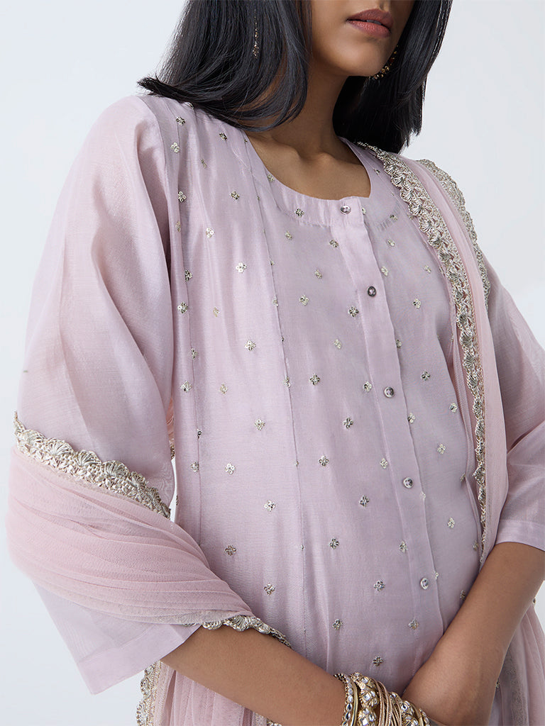 Vark Dusty Pink Embellished Anarkali Cotton-Blend Ethnic Set