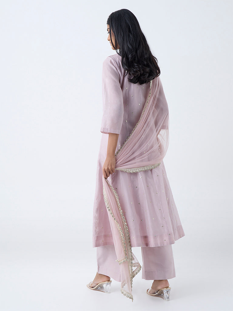 Vark Dusty Pink Embellished Anarkali Cotton-Blend Ethnic Set