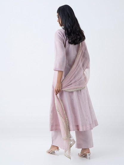 Vark Dusty Pink Embellished Anarkali Cotton-Blend Ethnic Set