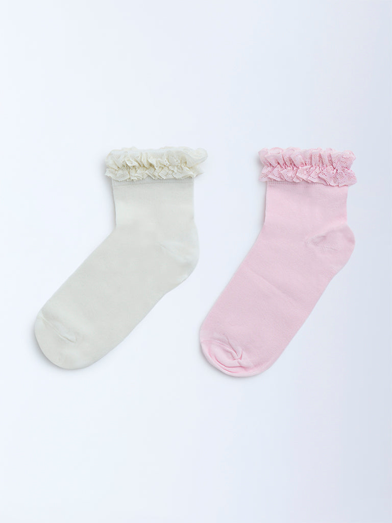 Superstar Pink Ruffle-Detailed Cotton-Blend Socks - Pack of 2