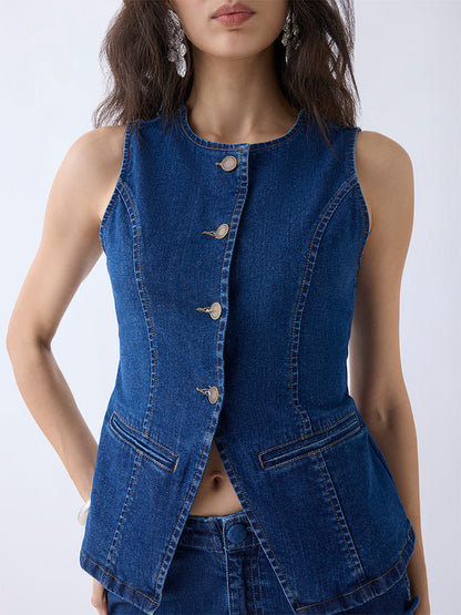 LOV Dark Blue Denim Vest Top