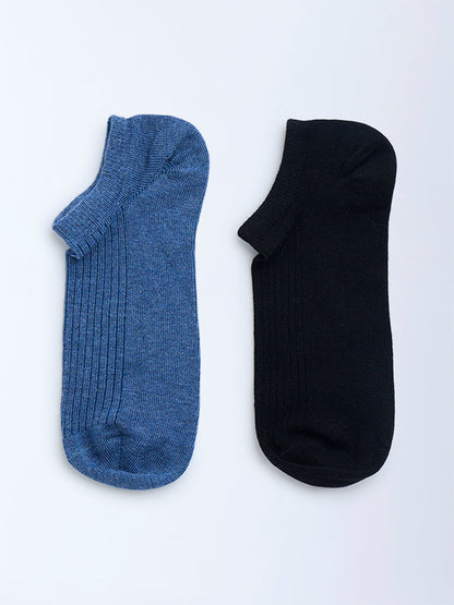 Superstar Navy Ribbed Cotton-Blend Trainer Socks - Pack of 2