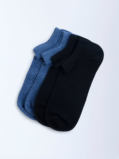 Superstar Navy Ribbed Cotton-Blend Trainer Socks - Pack of 2