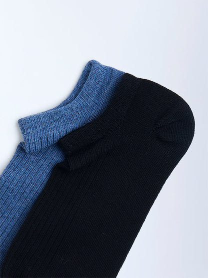 Superstar Navy Ribbed Cotton-Blend Trainer Socks - Pack of 2