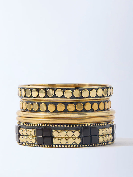 Westside Accessories Black & Gold Assorted Bangles Set - Pack of 5