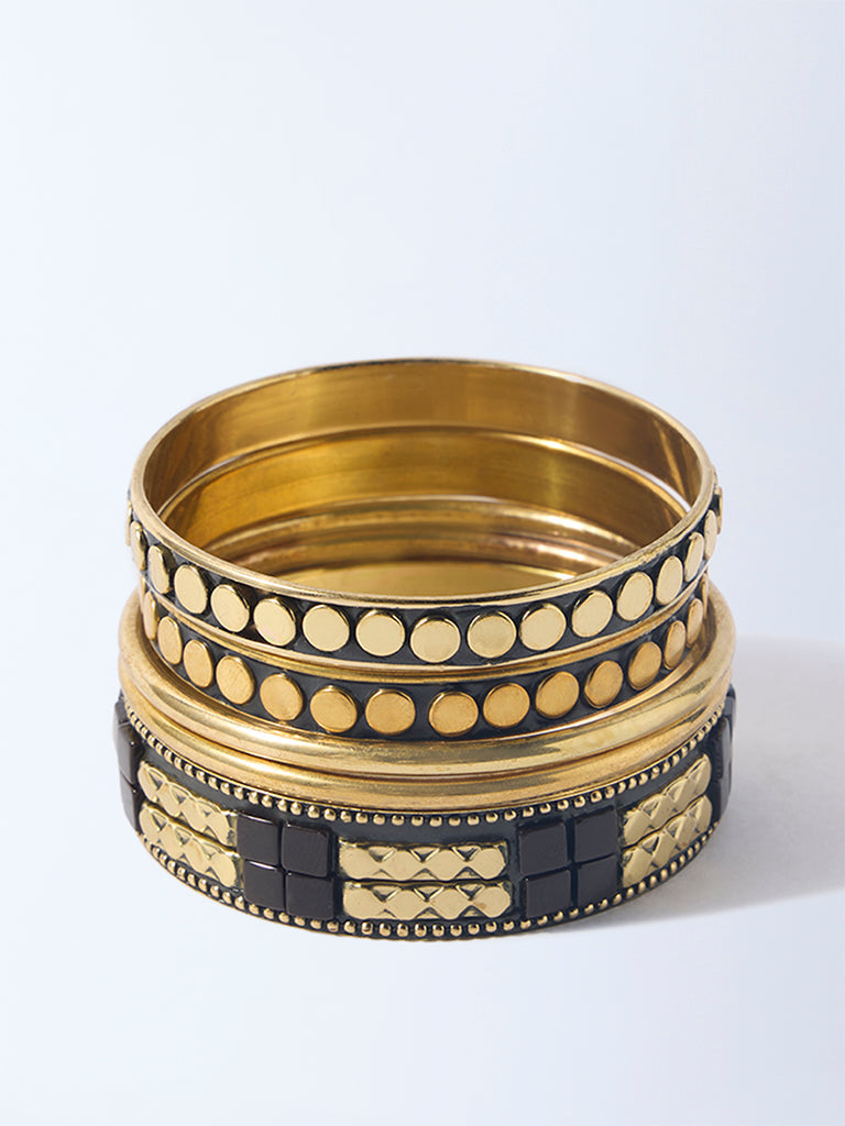 Westside Accessories Black & Gold Assorted Bangles Set - Pack of 5