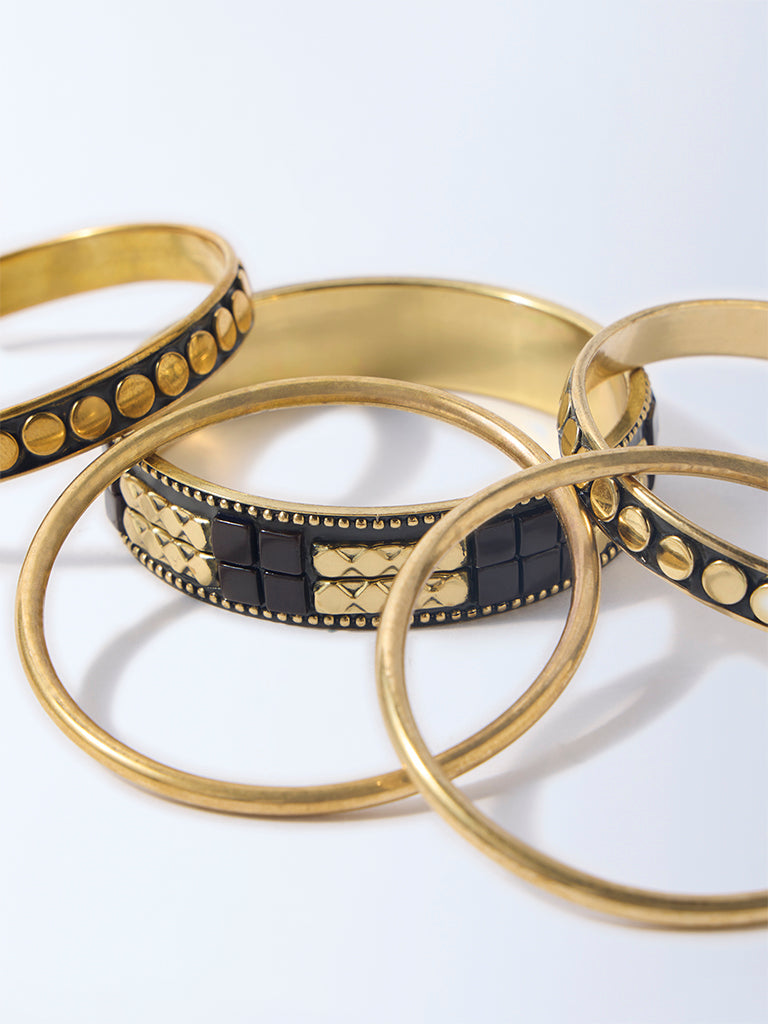 Westside Accessories Black & Gold Assorted Bangles Set - Pack of 5