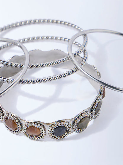 Westside Accessories Silver Gemstone-Detailed Bangles Set - Pack of 5