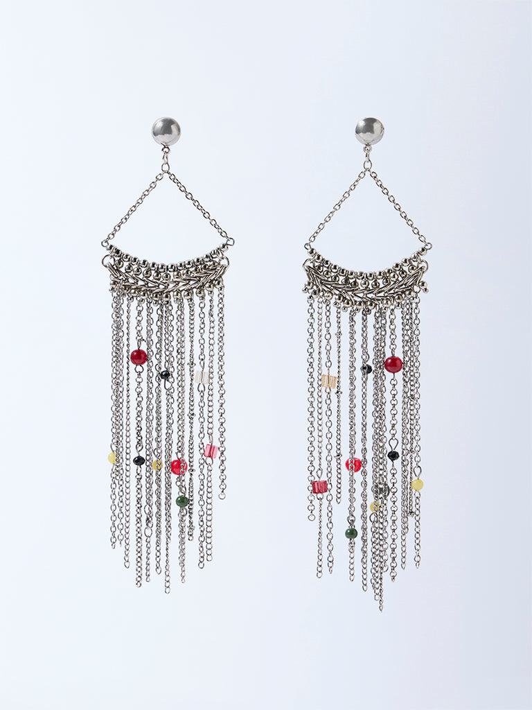 Westside Accessories Silver Beaded Chain Statement Earrings