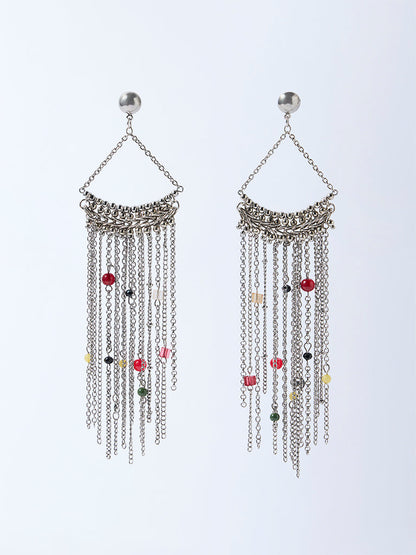 Westside Accessories Silver Beaded Chain Statement Earrings