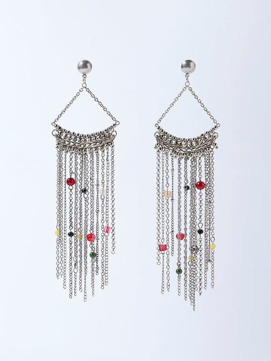 Westside Accessories Silver Beaded Chain Statement Earrings