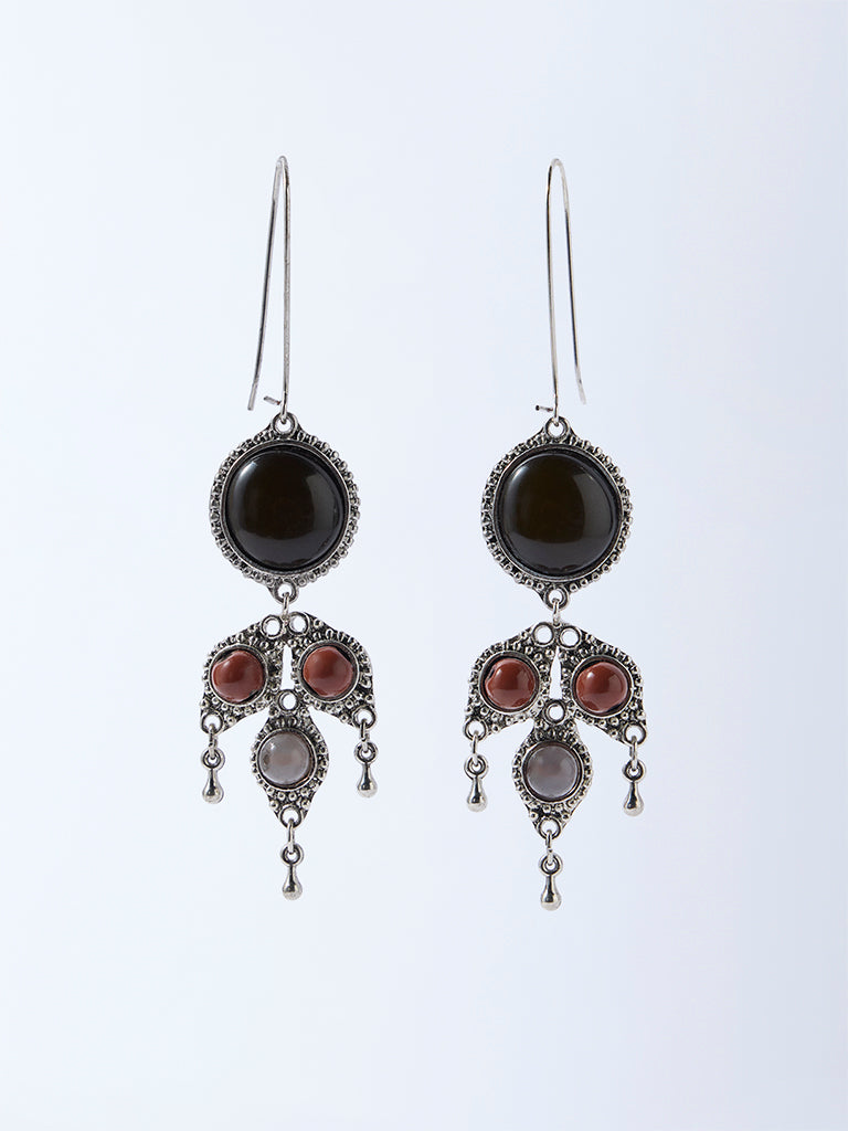 Westside Accessories Silver Gemstone-Detailed Fish Hook Earrings