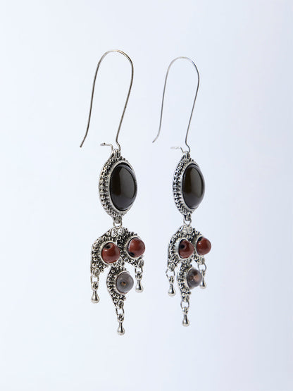 Westside Accessories Silver Gemstone-Detailed Fish Hook Earrings