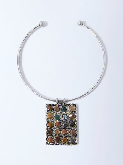 Westside Accessories Silver Gemstone-Detailed Pendant Necklace