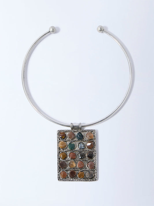 Westside Accessories Silver Gemstone-Detailed Pendant Necklace