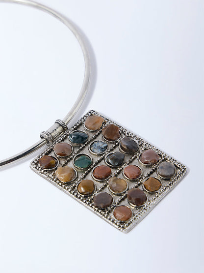Westside Accessories Silver Gemstone-Detailed Pendant Necklace