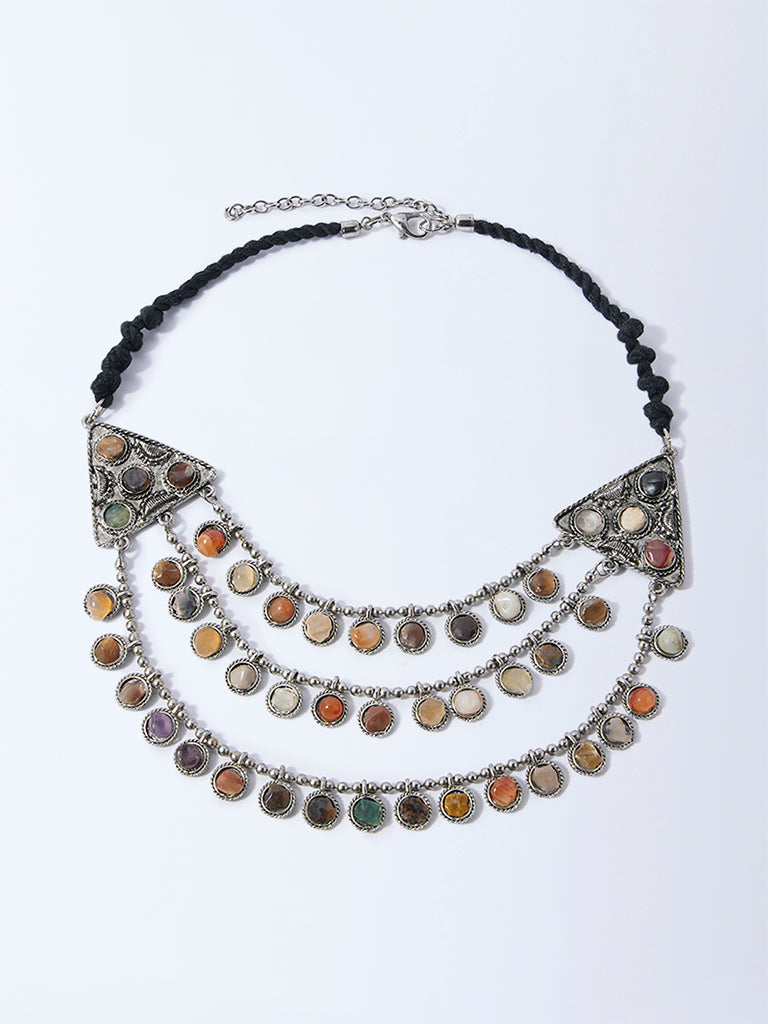 Westside Accessories Silver Gemstone-Detailed Statement Necklace