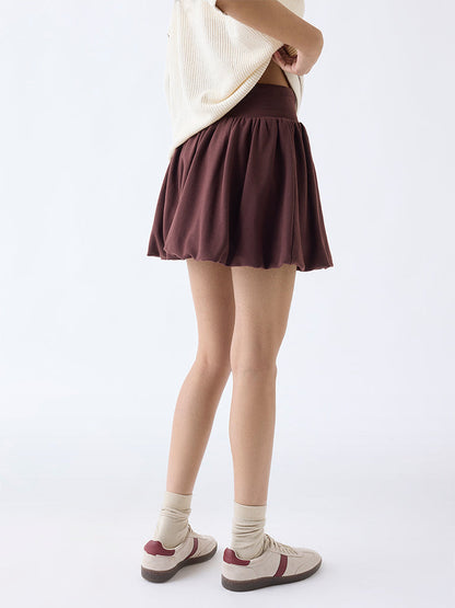 Studiofit Dark Brown High-Rise Cotton Balloon Skirt