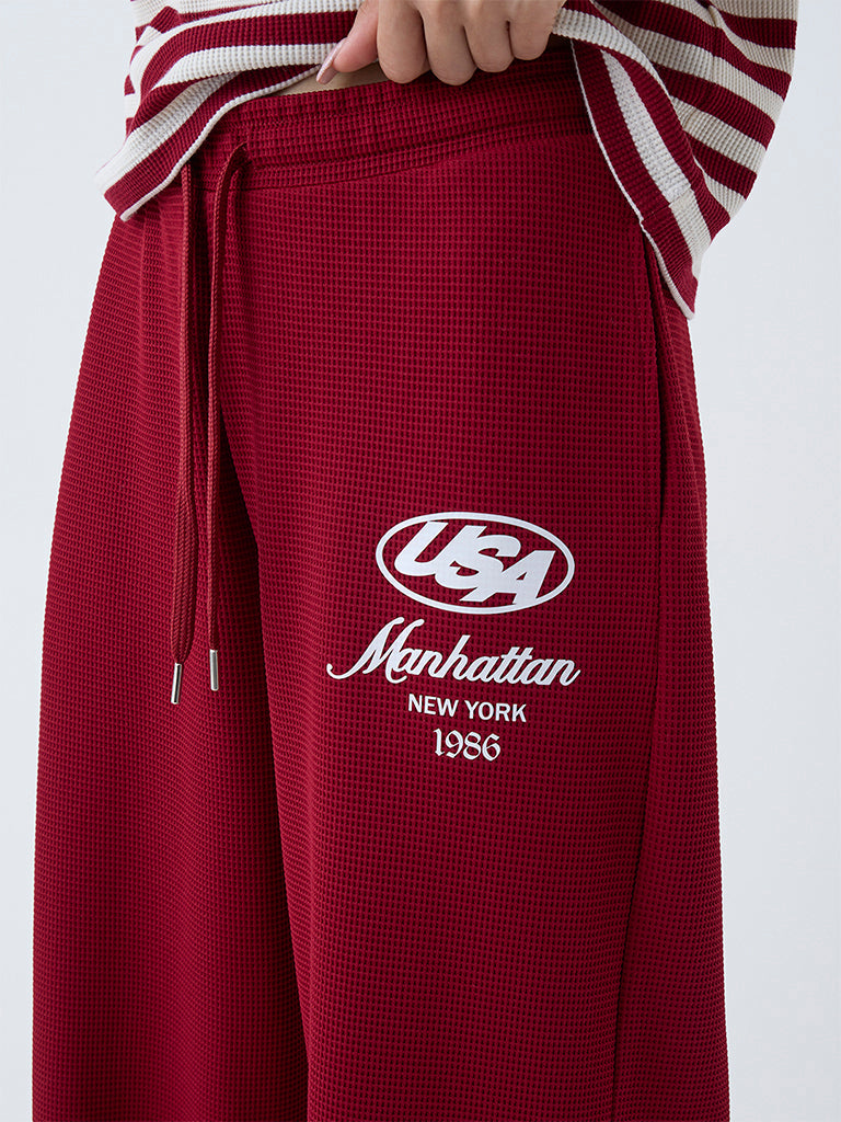 Studiofit Maroon Text Printed High-Rise Track Pants