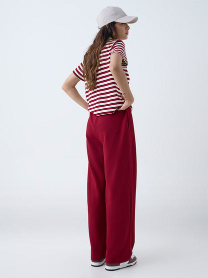 Studiofit Maroon Text Printed High-Rise Track Pants