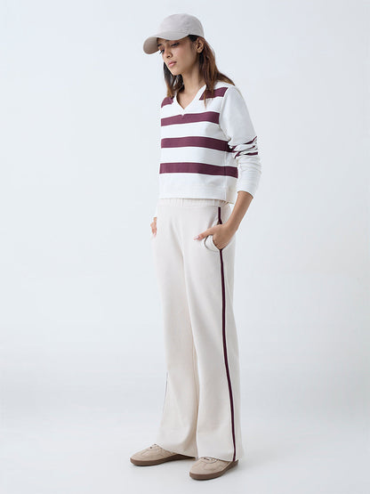Studiofit Cream Striped Cotton-Blend T-Shirt