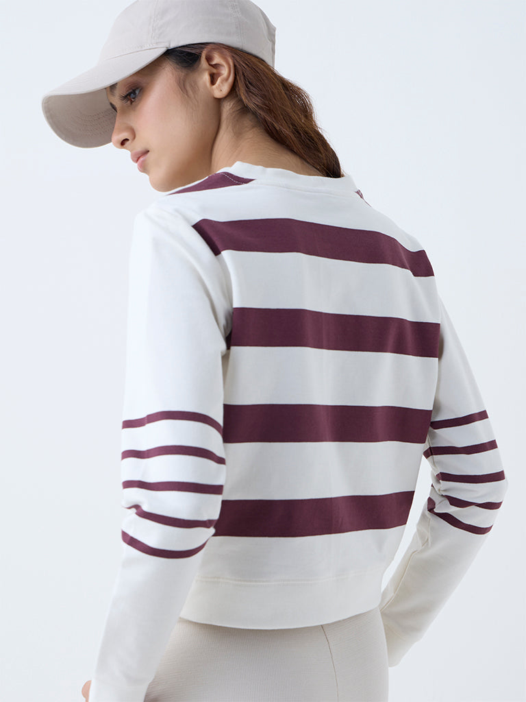 Studiofit Cream Striped Cotton-Blend T-Shirt
