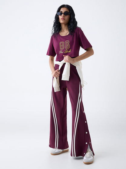 Studiofit Plum Printed Cotton T-Shirt
